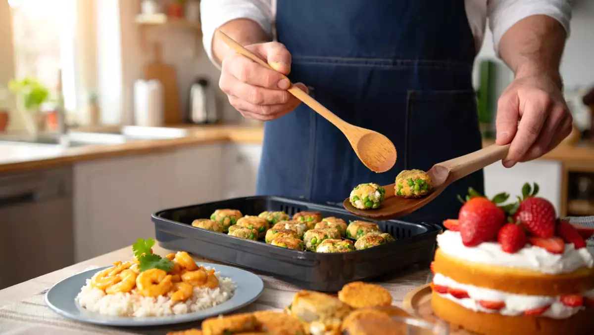 Meniul zilei, 6 iunie: chifteluțe de mazăre, curry cu creveți și tort cu căpșuni
