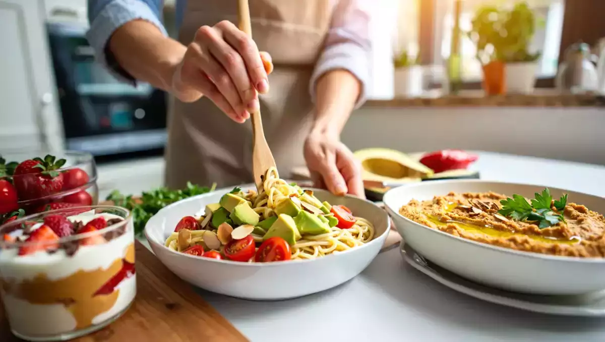 Meniul zilei, 2 iulie: humus din linte roșie, paste reci cu avocado și bol skyr cu fructe roșii
