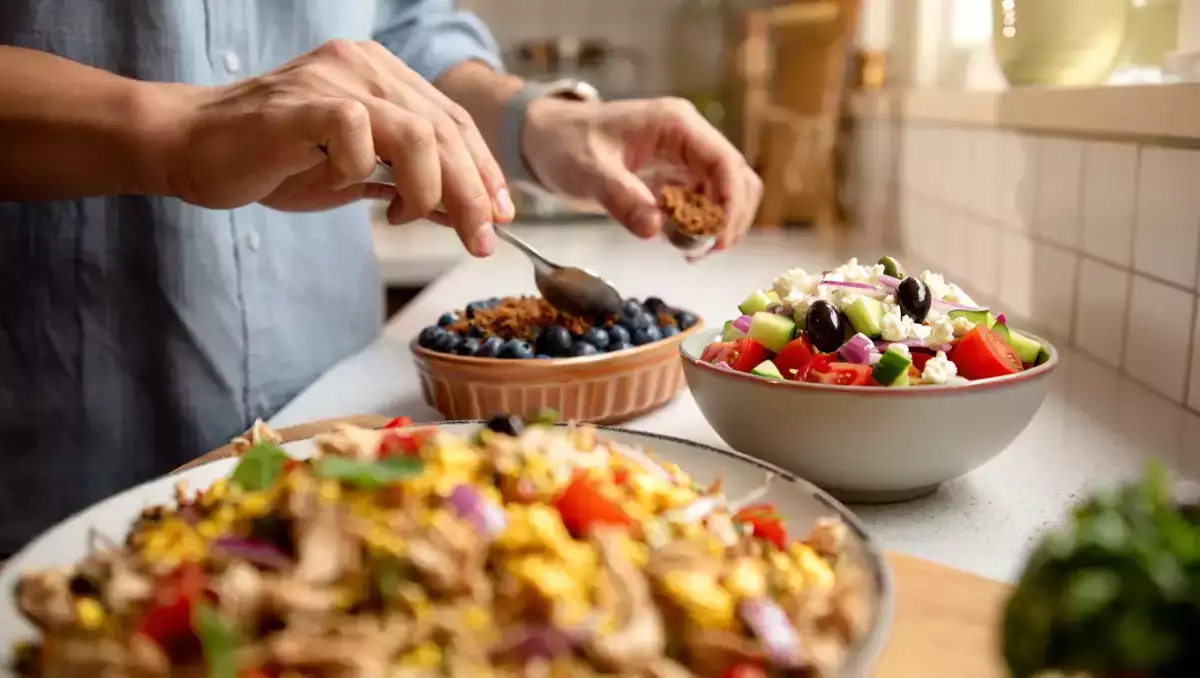 Meniul zilei, 1 iulie: salată grecească proaspătă, frango à brás reconfortant și blueberry crumble cake