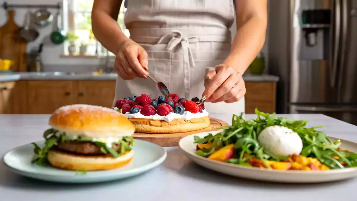 Meniul zilei, 12 iulie: cheeseburger, salată de vară cu caise prăjite și tartă stea cu fructe
