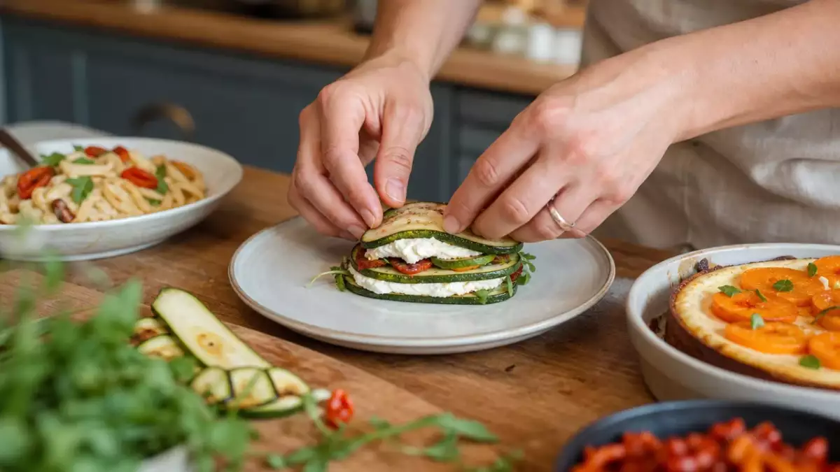 Meniul zilnic, 25 august: sandwich de dovlecel, paste cu ardei și cheesecake cu caise