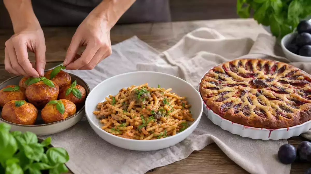 Meniul zilei, 2 octombrie: brioșe cu mozzarella, paste boscaiola și tartă cu prune