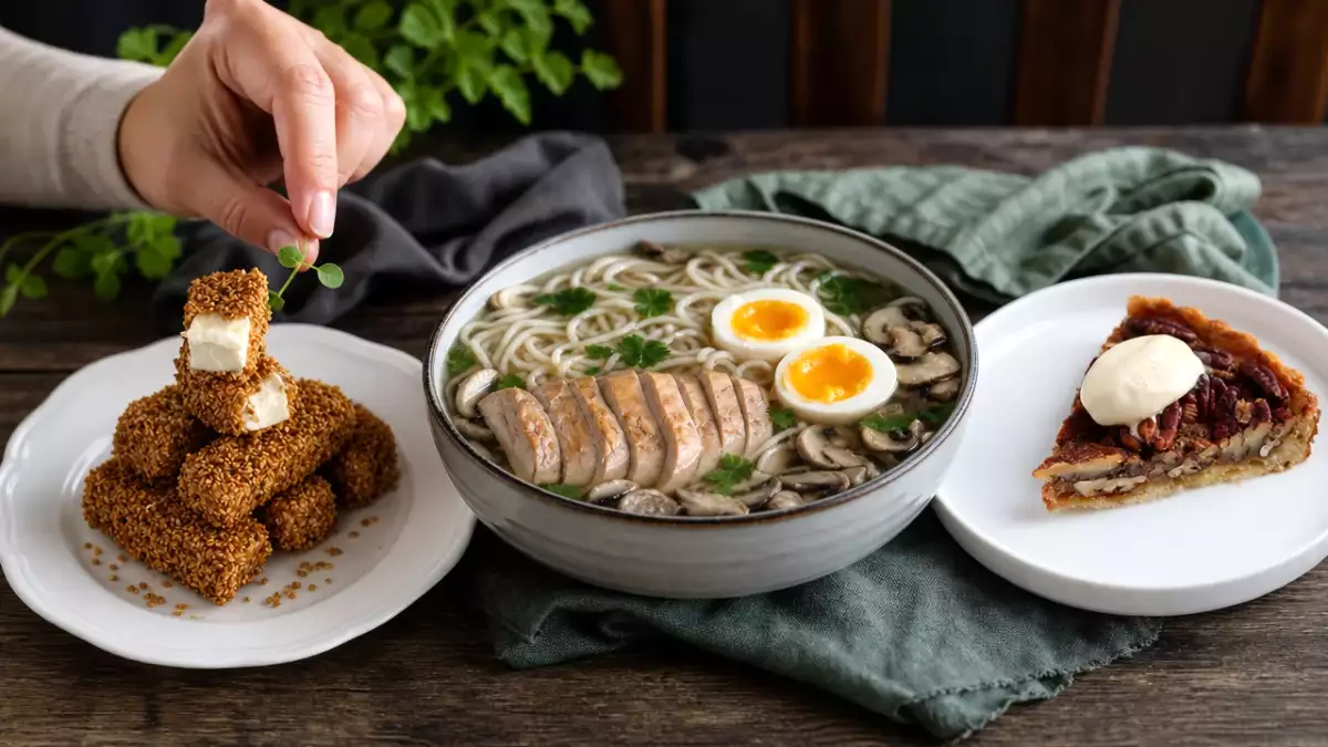 Meniul zilei, 12 octombrie: sticksuri cu feta, ramen cu pui și plăcintă cu nuci pecan