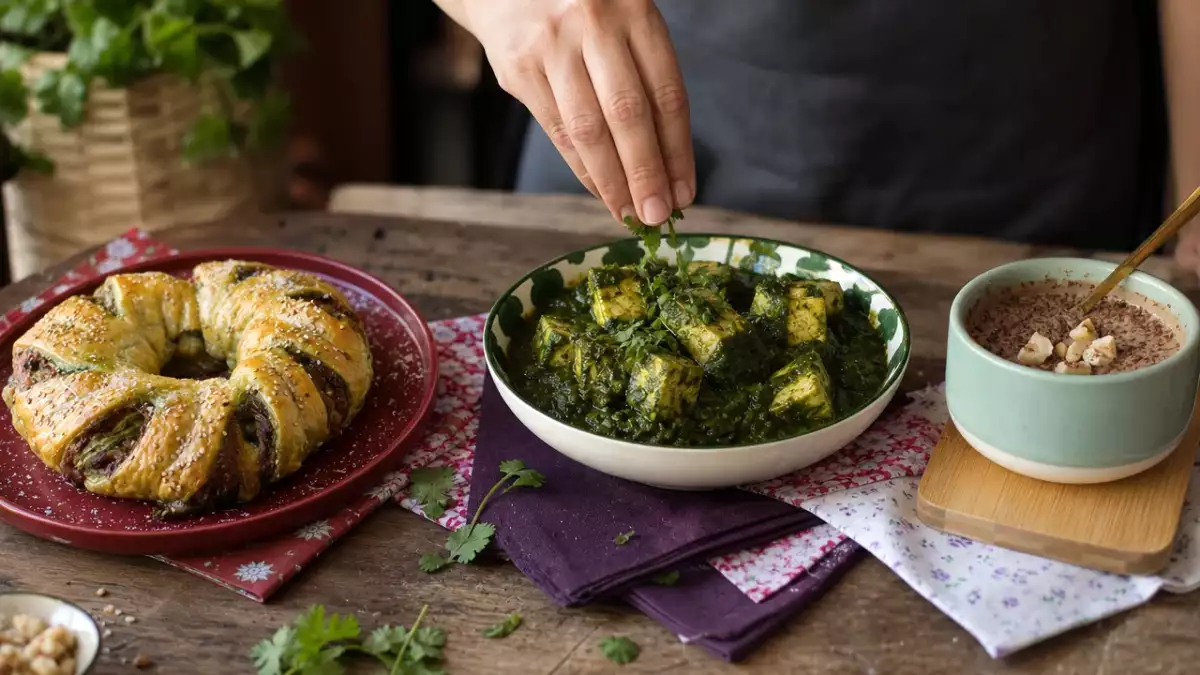 Meniul zilei, 16 octombrie 2026: coroană cu pesto, palak tofu și spumă de cafea