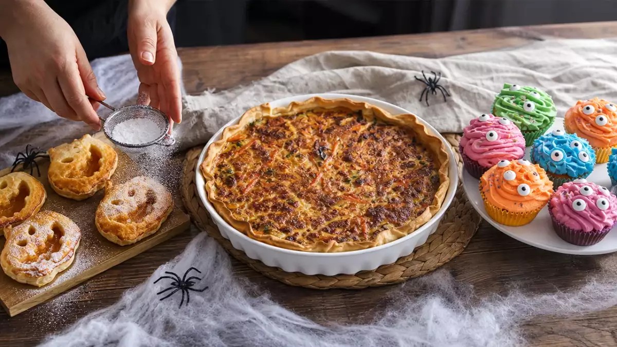 Meniul zilei, 27 octombrie: quiche cu legume și bacon, foietaj de Halloween și cupcakes monstruoase