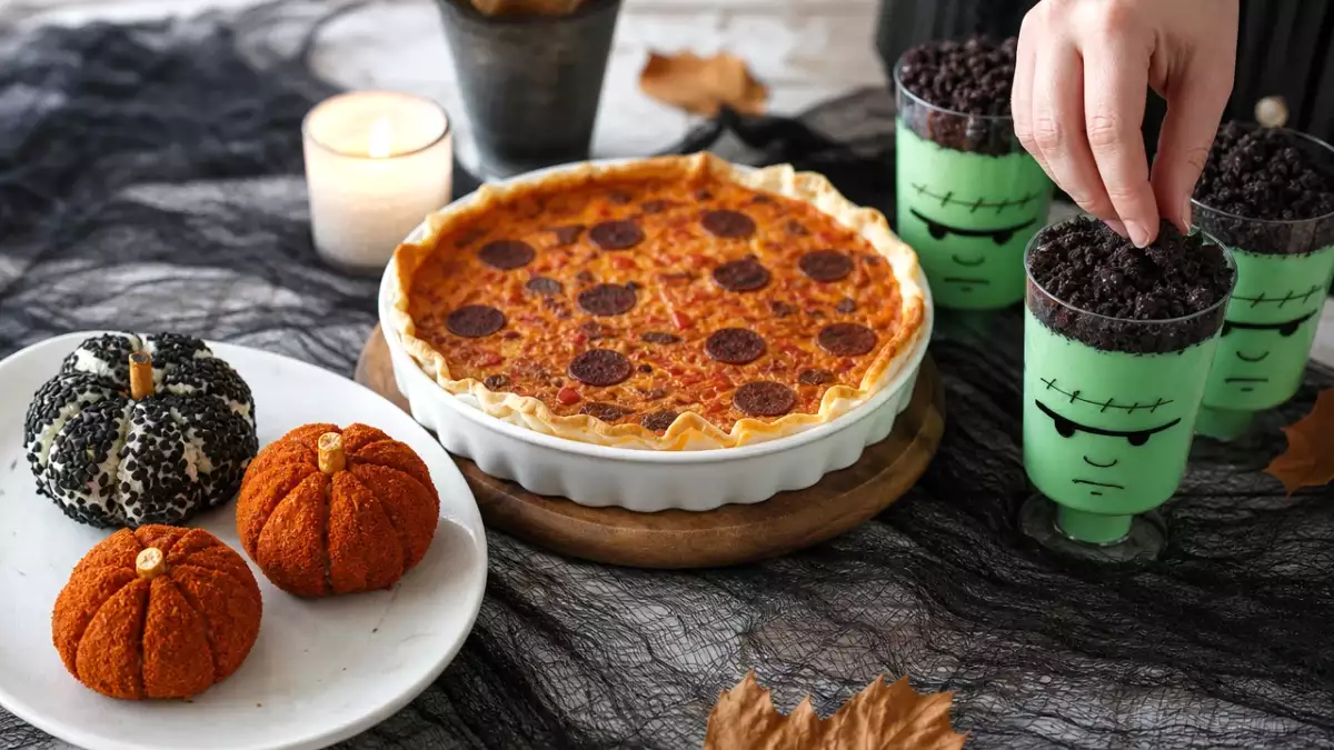 Meniul zilei, 30 octombrie: aperitive-dovleac, quiche cu chorizo și cremă Frankenstein