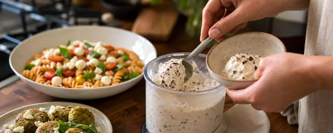 Meniul zilei, 19 august: Chifteluțe de mazăre, paste reci cu gazpacho și înghețată stracciatella