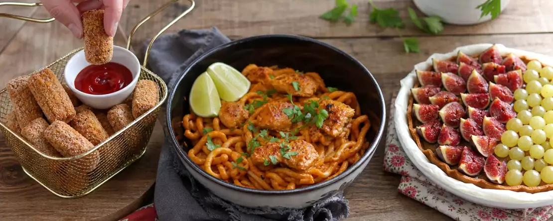 Meniul zilnic, 18 septembrie: Nuggets de tofu, tăiței udon cu pui și tartă cu smochine și struguri