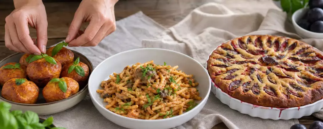 Meniul zilei, 2 octombrie: brioșe cu mozzarella, paste boscaiola și tartă cu prune