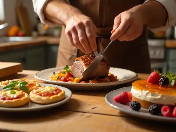 Meniul zilei, 13 mai: Mini-pizza cu foietaj, friptură de porc la cuptor și tort cu spumă de zahăr ars