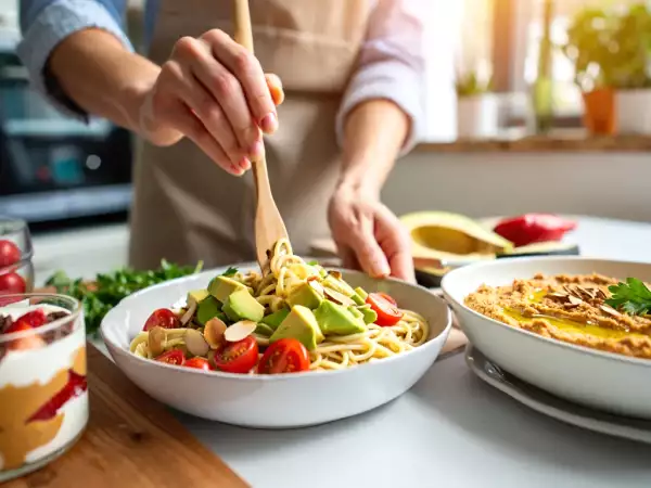 Meniul zilei, 2 iulie: humus din linte roșie, paste reci cu avocado și bol skyr cu fructe roșii