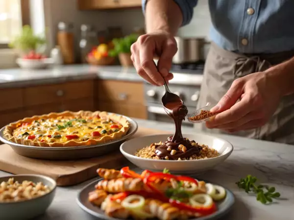 Meniul zilnic, 27 iulie: quiche-uri ușoare, frigarui de pui și ciocolată cu alune