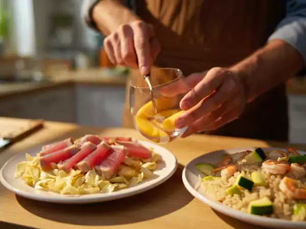 Meniul zilei, 4 august: barcute din andive cu ton, salată de orez cu creveți și bellini răcoritor