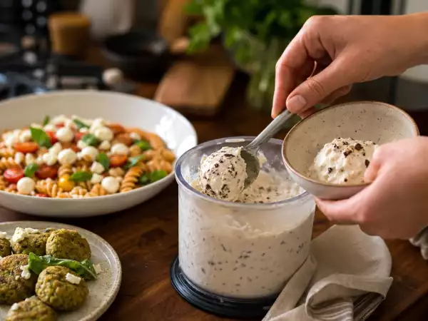 Meniul zilei, 19 august: Chifteluțe de mazăre, paste reci cu gazpacho și înghețată stracciatella