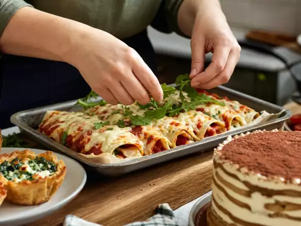 Meniul zilei, 5 septembrie: mini plăcinte pufoase cu spanac, rulouri cu aromă de pizza și tort cu clătite tiramisu