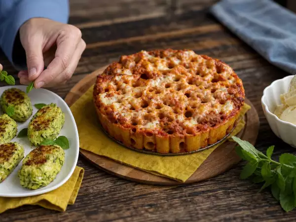 Meniul zilei, 13 septembrie: chifteluțe de dovlecel, timballo de rigatoni și înghețată de vanilie