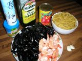 Rețetă Penne con cozze e gamberetti( pene cu scoici si creveti)