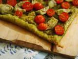 Tarta cu pesto de busuioc, anghinare si rosii cherry