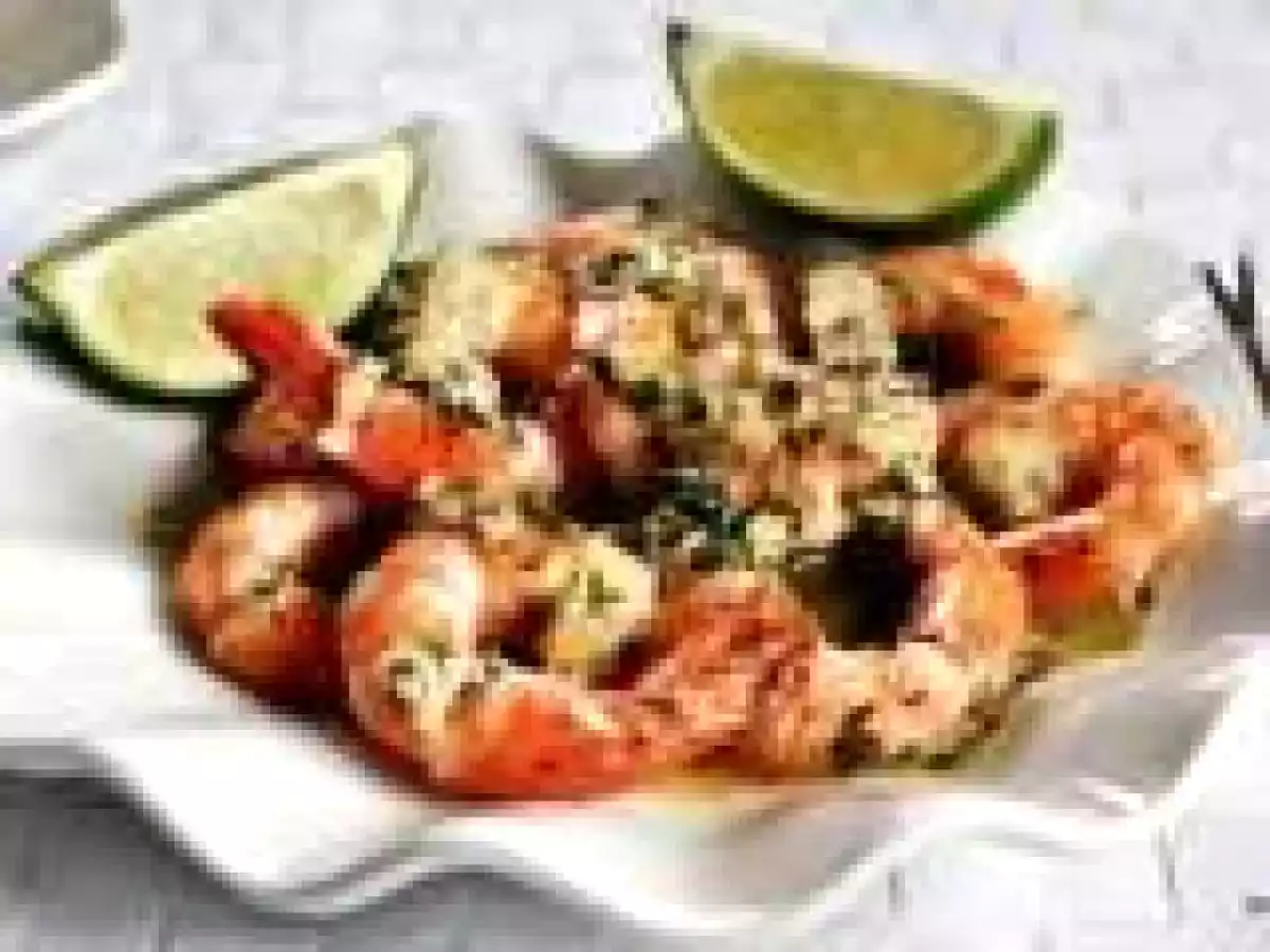 Creveti trasi in unt, cu lime si usturoi