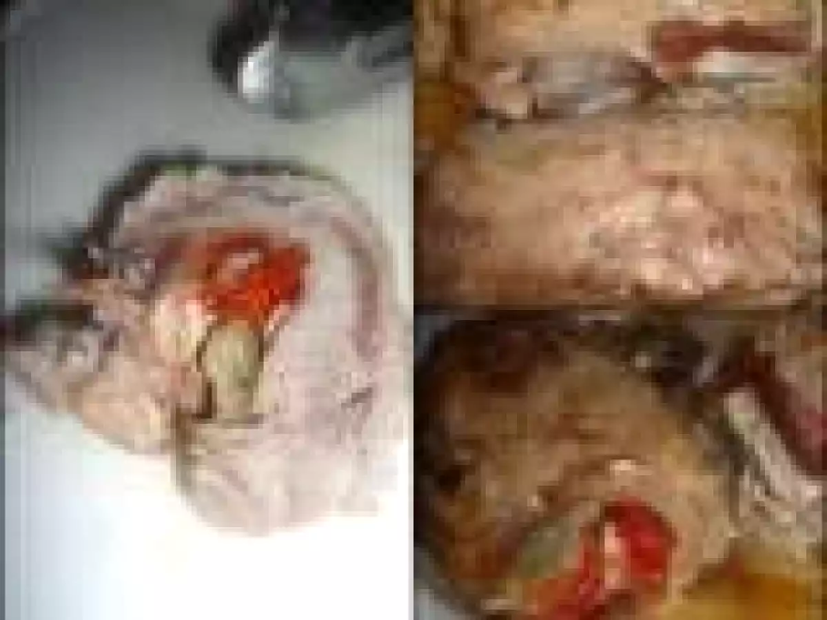 RULADA DIN COTLET DE PORC CU GARNITURA DE CARTOFI COPTI SI SOS DE MARAR