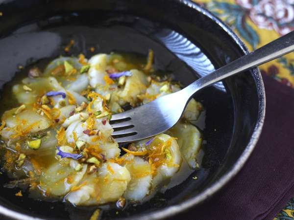 Carpaccio de scoici cu vinaigreta citrica si fistic - un antreu elegant si usor de preparat - Preparare etapa 4