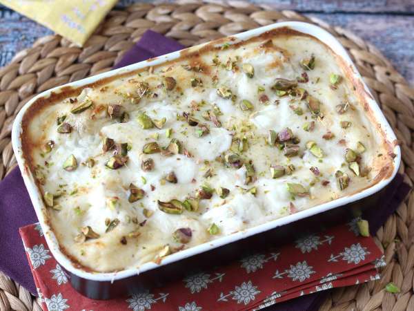 Lasagna de somon cu burrata și fistic cremos și crocant - Preparare etapa 9