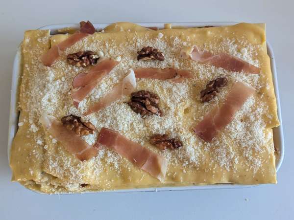Lasagna cu dovleac, speck și nuci cremoase și crocante - Preparare etapa 8