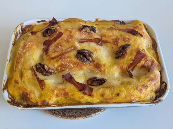 Lasagna cu dovleac, speck și nuci cremoase și crocante - Preparare etapa 9