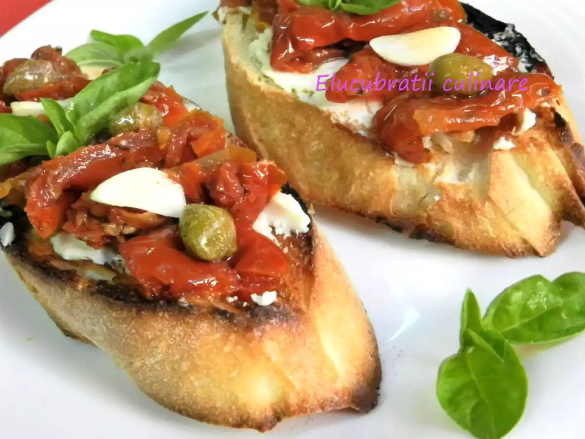 Bruschete cu roșii uscate și busuioc