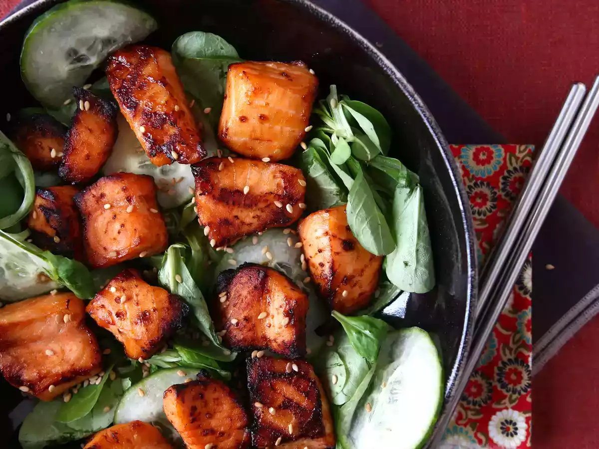 Bucățele de somon prăjite în Air Fryer cu o marinadă asiatică - poza 4