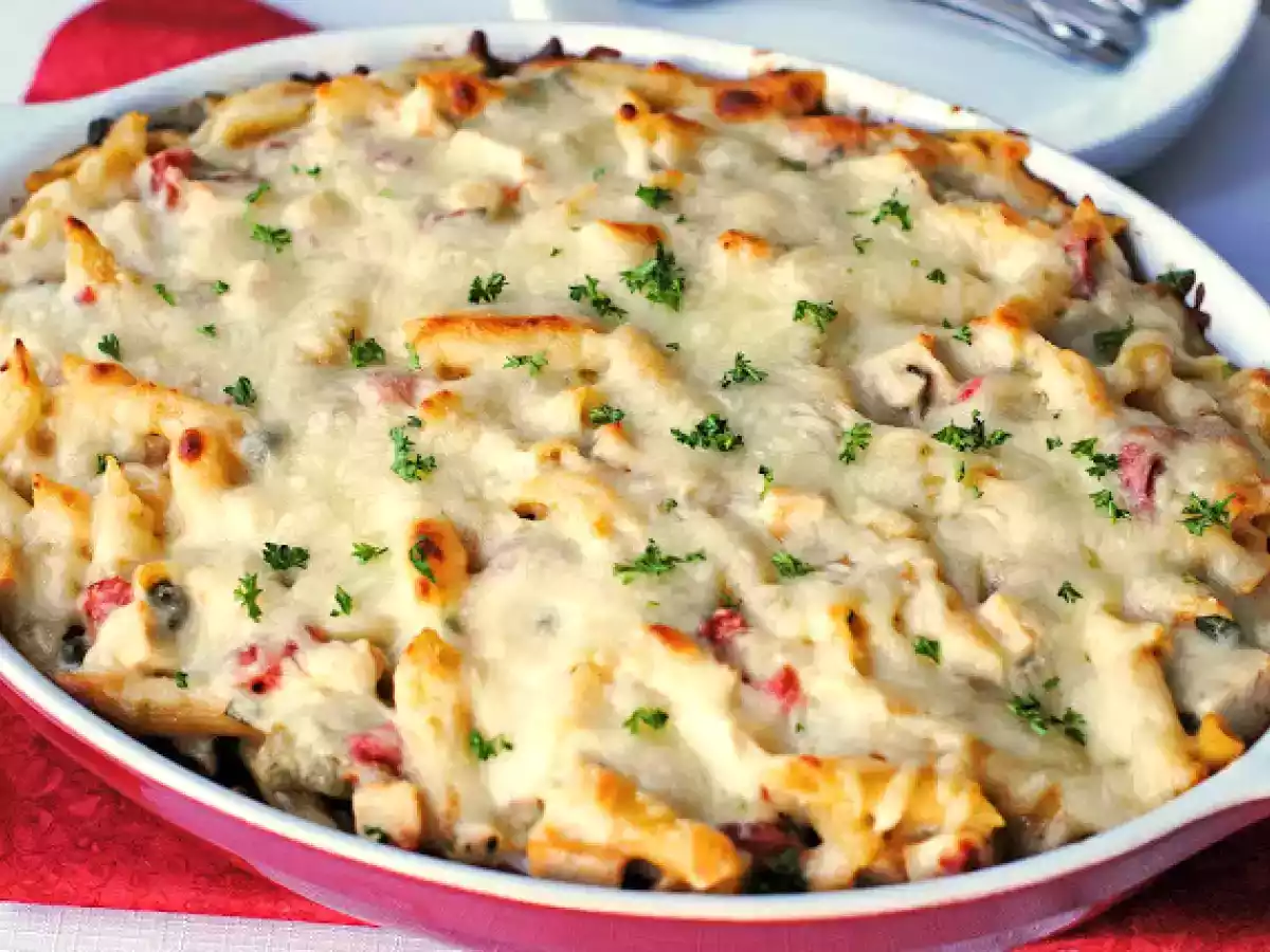 Budinca de paste cu branza si carne de pui - poza 2