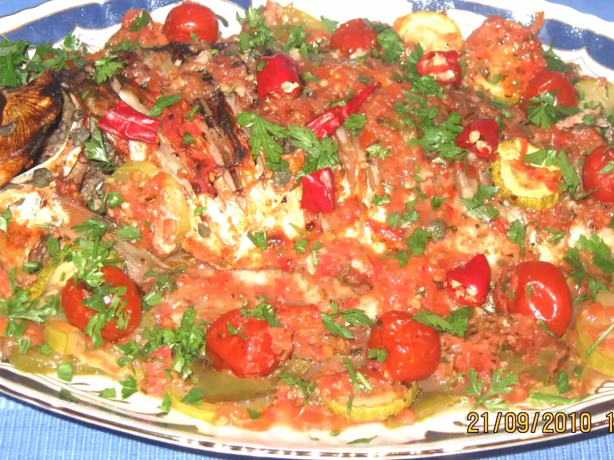 Caras cu sos de rosii si capere, la cuptor