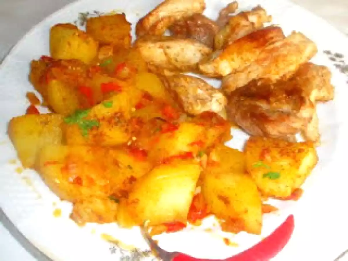 Cartofi taranesti cu friptura de pui