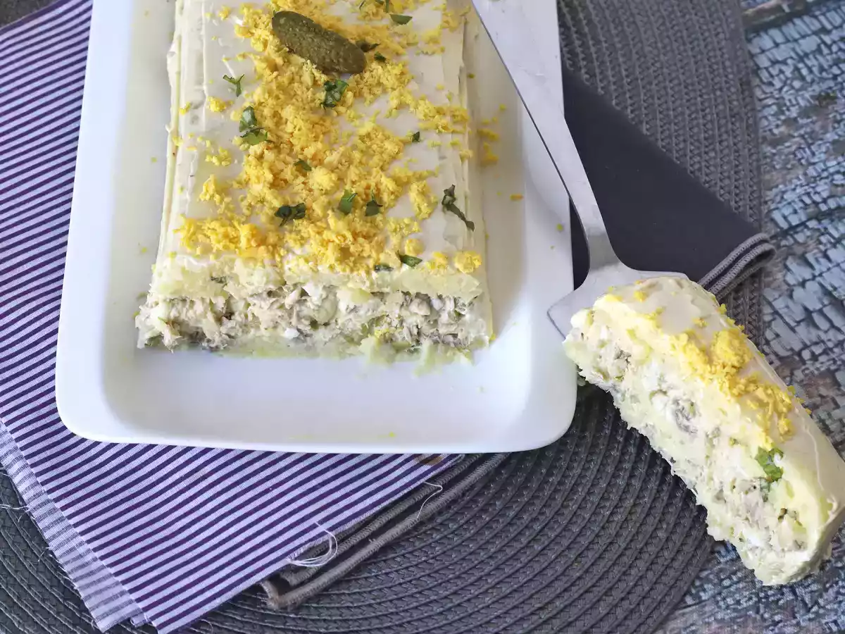 Chec aperitiv rece din cartofi, fără coacere, cu ton și maioneză - poza 4