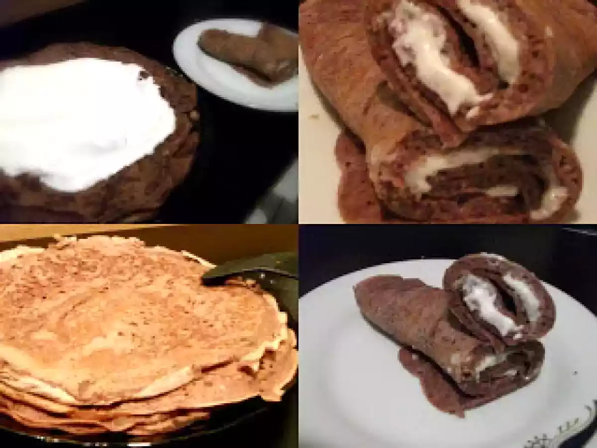 Clatite pufoase cu cacao, umplute cu frisca