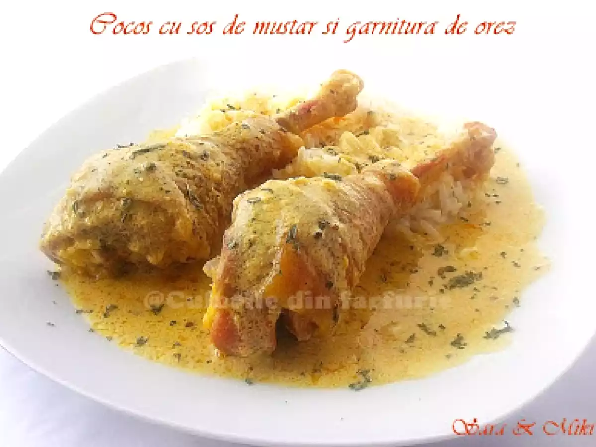 Cocos cu sos de mustar si garnitura de orez