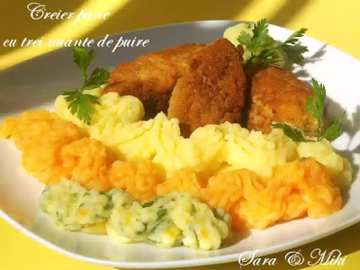 Creier pane cu trei nuante de piure