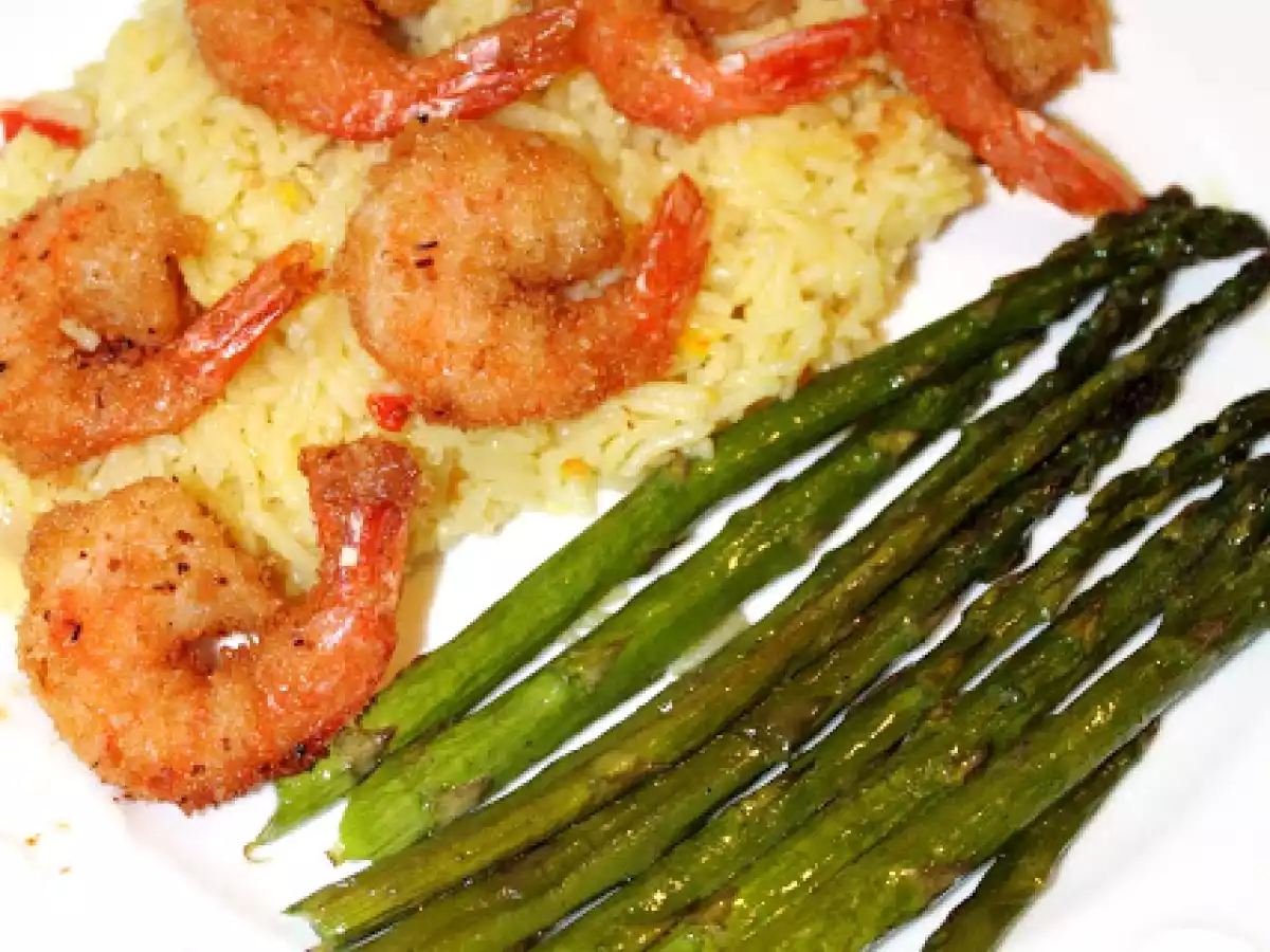 Creveti in crusta de cocos cu orez si sparanghel - poza 2