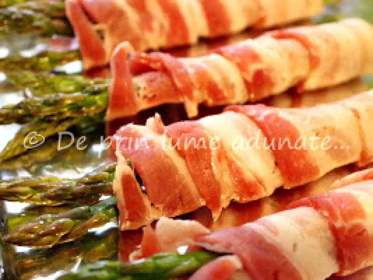 Creveti si sparanghel inveliti in costita afumata - poza 2