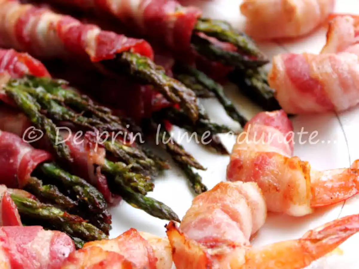 Creveti si sparanghel inveliti in costita afumata - poza 3
