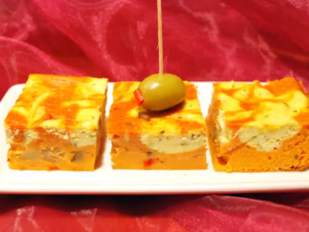 Cuburi marmorate cu ricotta si rosii - aperitiv