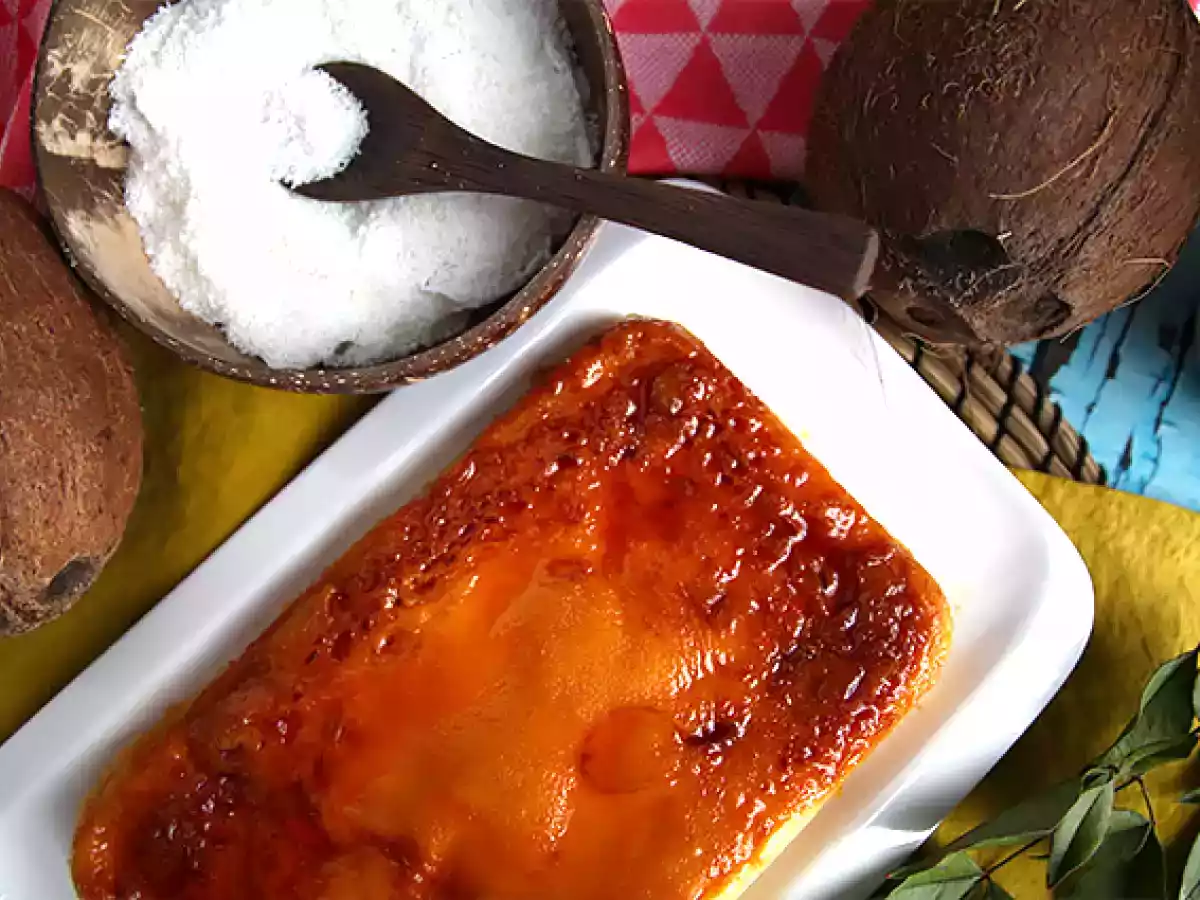 Flan cu nuca de cocos la microunde