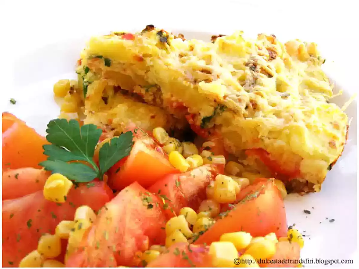 Frittata cu cartofi, porumb si ardei