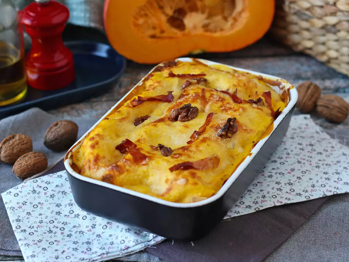 Lasagna cu dovleac, speck și nuci cremoase și crocante - poza 5