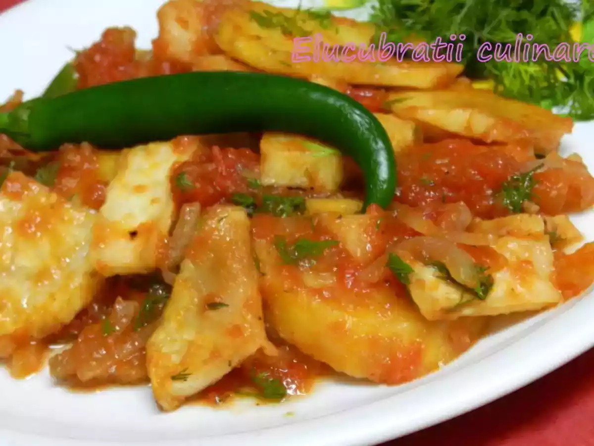 Mâncare picantă de cartofi cu țelină - de post