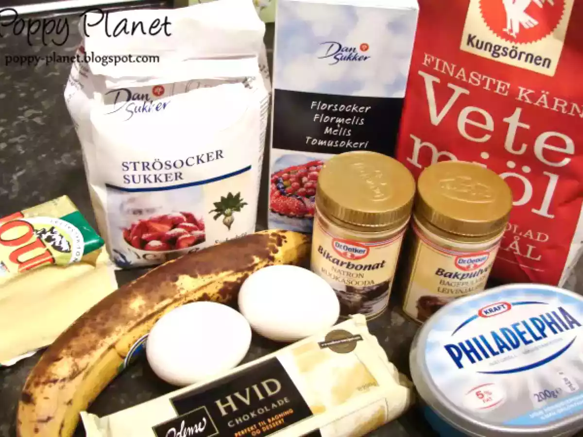 Muffins cu banane, ciocolata alba si frosting de branza - poza 2