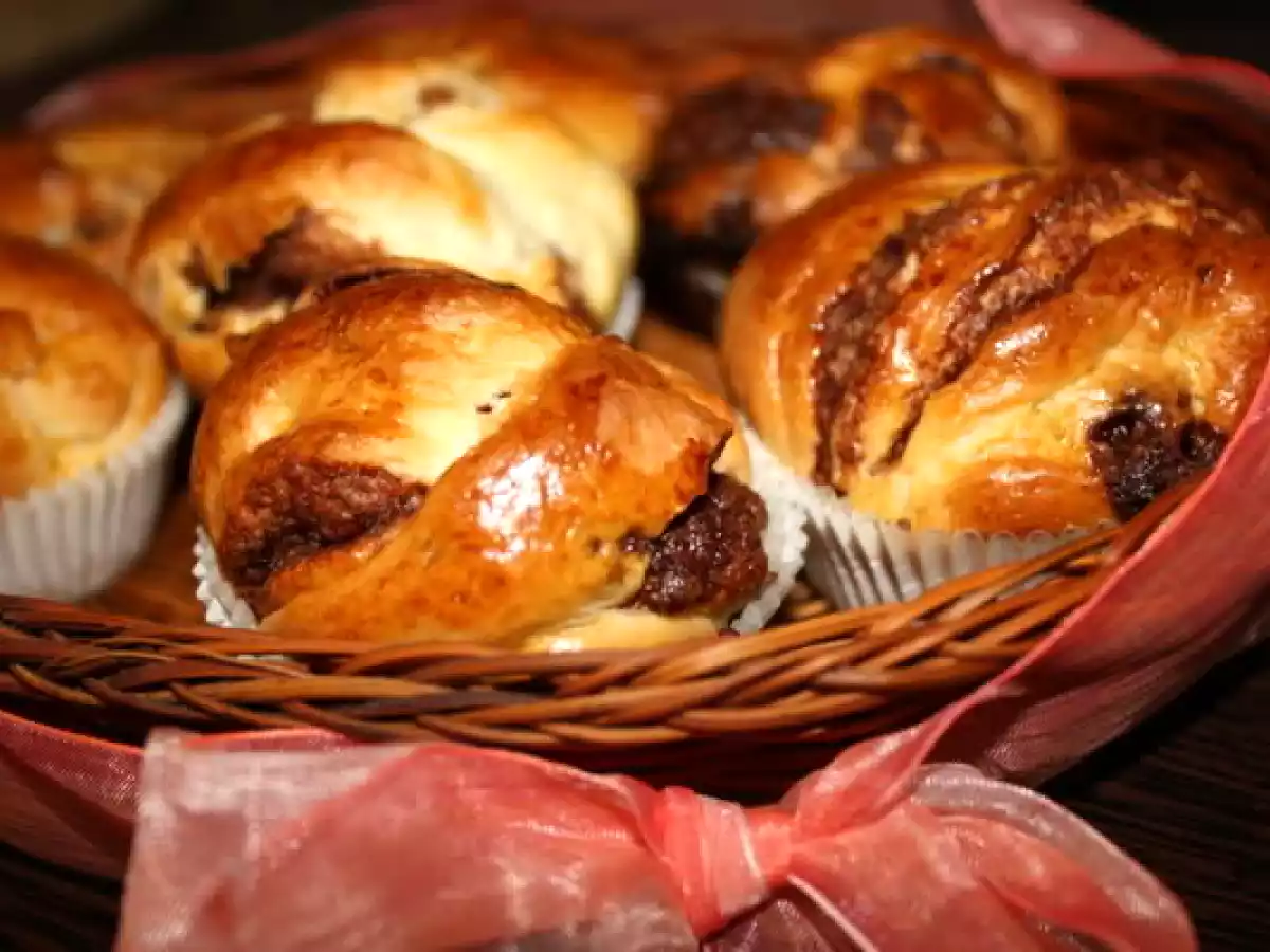 Muffins cu crema de ciocolata, din aluat dospit