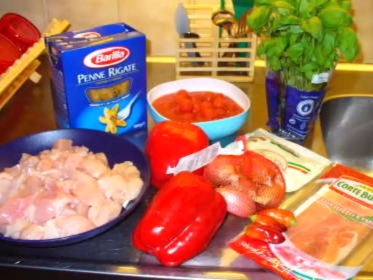 penne rigate cu piept de pui