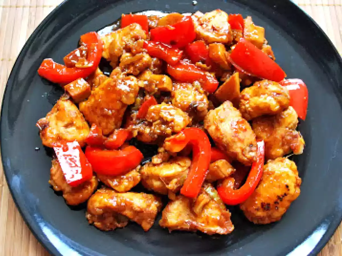 Pui calit cu ardei si muguri de bambus - poza 8