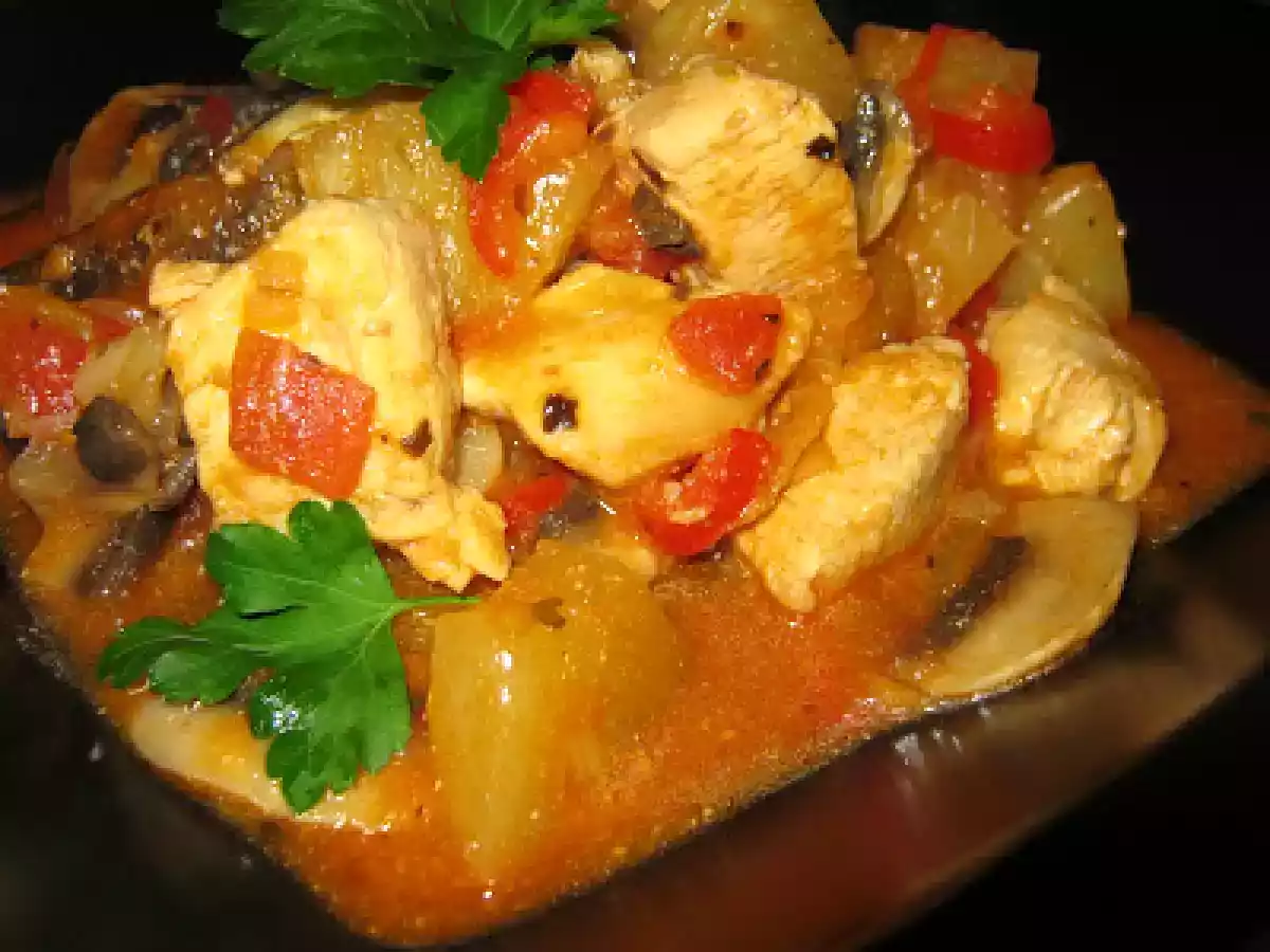 Pui cu ciuperci i ananas în sos dulce-acrior - poza 4